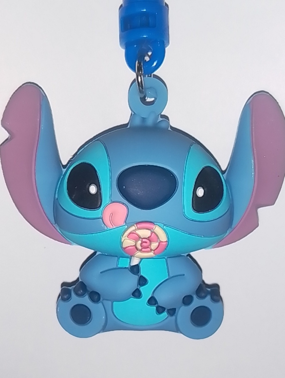 Disney Blue Stitch Keychain Plush-Style Toy with Pink Ear Accents